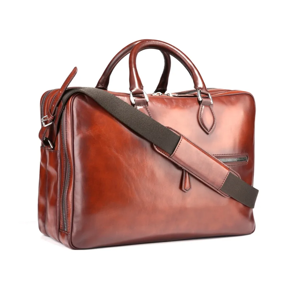 

TERSE_Handmade travel bag luxury Italian cowhide tote bag tobacco color in stock large capacity engraving service