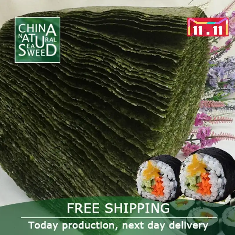 Free shipping 2017 alga nori, 100pcs roasted nori , Delicious onigiri nori,top selling algas nori sushi