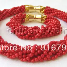 Красивая AAA 1" 10row 5 мм натуральный красный коралл ожерелье и браслет(C0322