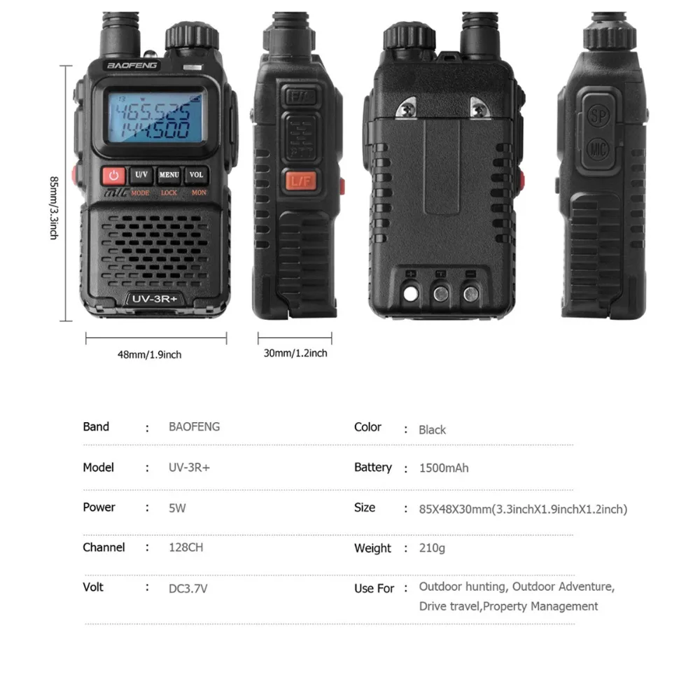 BAOFENG UV-3R+ Plus Walkie Talkie CTCSS Двухдиапазонная частота двухстороннее радио Ham Mini Walkie Talkie proptal Interphone цвета для