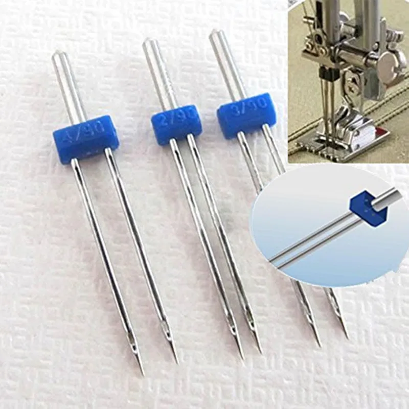 Hot sell 3PCS Sewing Accessories Double Needle Size 2.0/90, 3.0/90, 4.0/90 Sewing Machine Needles Pins 5BB5611