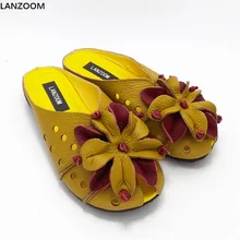 LANZOOM 2017 Mode nationalen stil Handgefertigte Schuhe Aus Echtem Leder wohnungen frauen hausschuhe Weichen Bequemen großen blumen schuhe Frauen