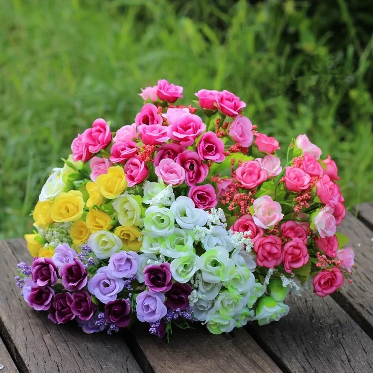 21 head artificial silk rose flower decorative Flowers for Wedding party Flower Home Decoration bouquet (9)