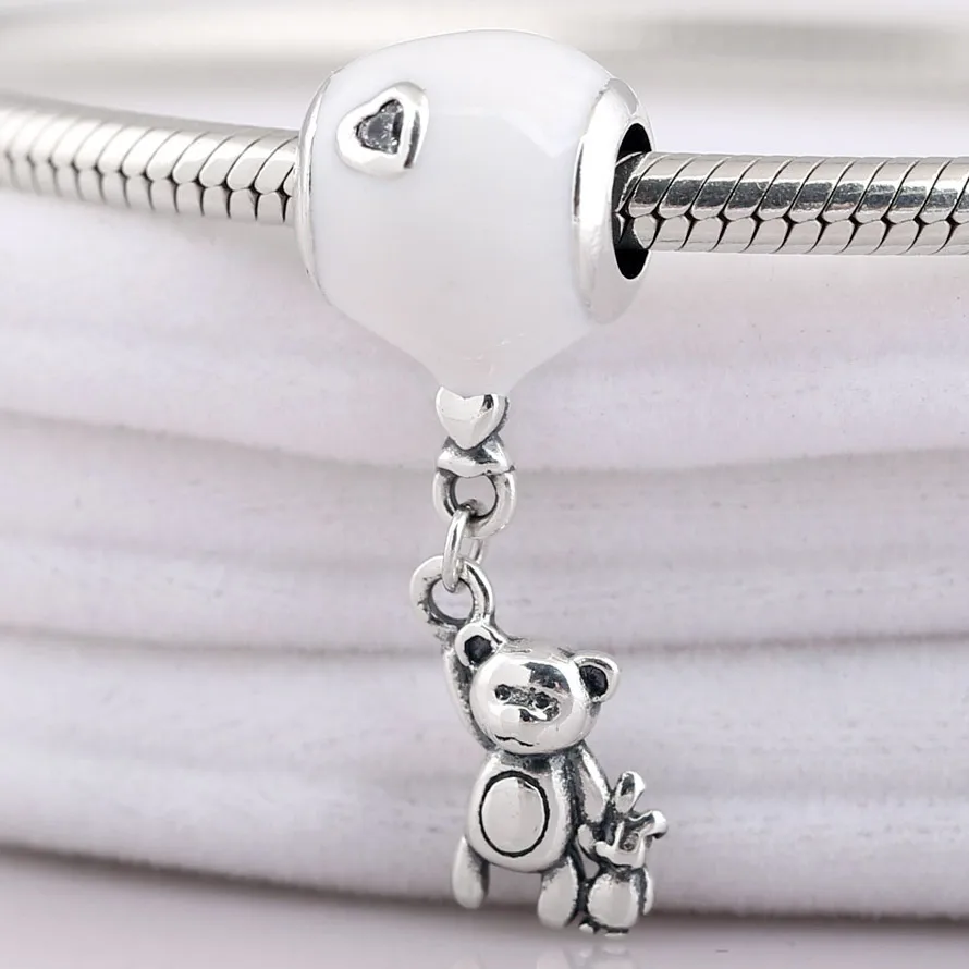 

New Teddy Bear & Rabbit Holding White Balloon Pendant Beads Fit Pandora Bracelet Diy Jewelry 925 Sterling Silver Bead Charm