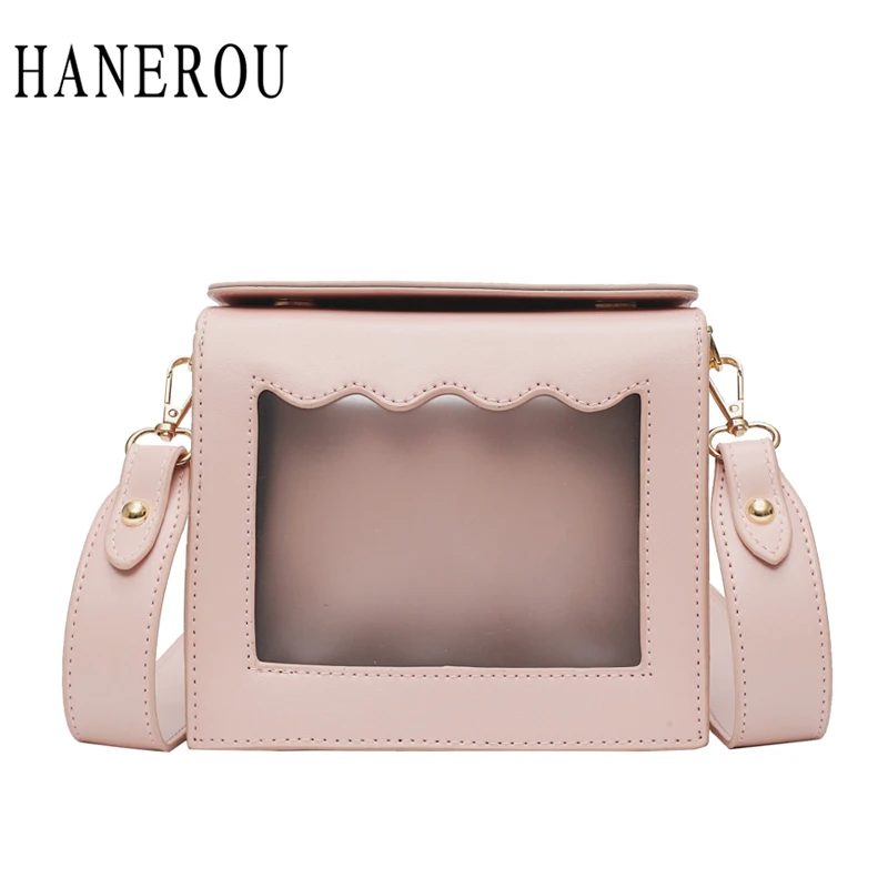 

HANEROU Fashion Women Shoulder Bags Ladies Crossbody Bag PU Leather PVC Summer Mini Beach Flap Bag Girls Pink Messenger Bags