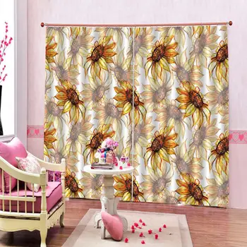 

Customized size Luxury Blackout 3D Window Curtains For Living Room yellow curtains sunflower for girl room