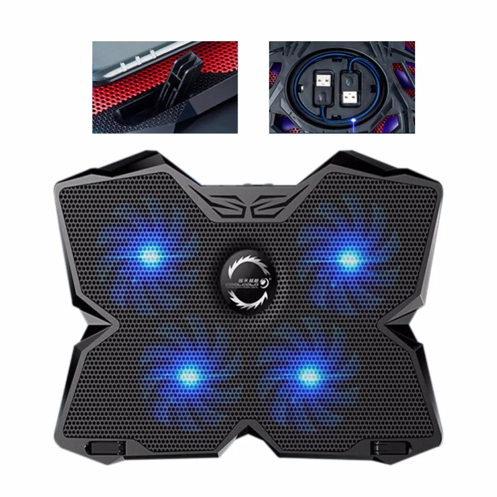 

New Notebook Cooling Fan Laptop Cooler Pad 4 Fans 2 USB Port Stand Pad Ventilador USB Cooler for Laptop PC 15.6" to 17