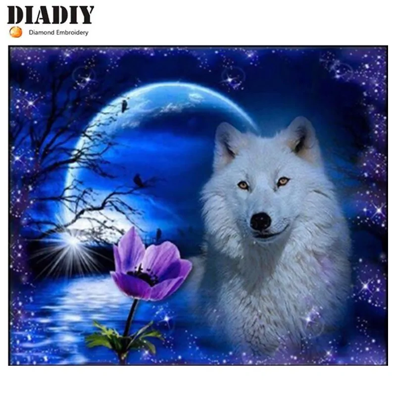 Diy diamond hand-painted flower square mosaic embroidery wolf pattern decorative painting icon | Дом и сад