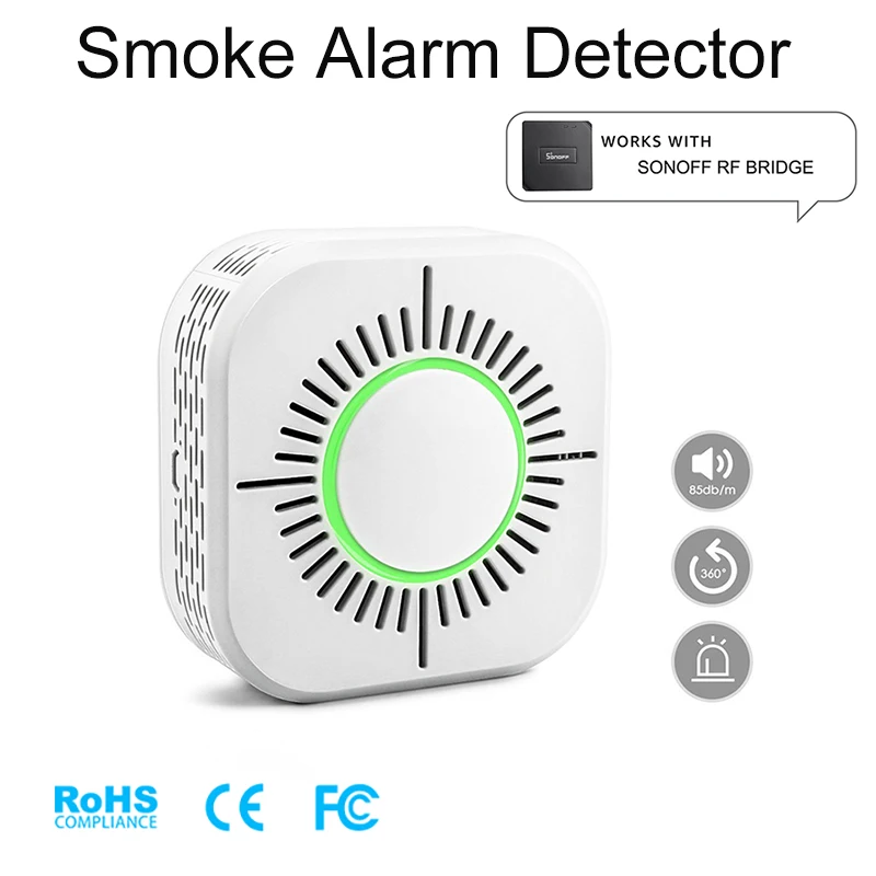 Беспроводной детектор дыма, совместимый с Sonoff RF мостом для умного дома, сигнализация, безопасность 433 МГц, чувствительный, супер-длительный срок службы в режиме ожидания