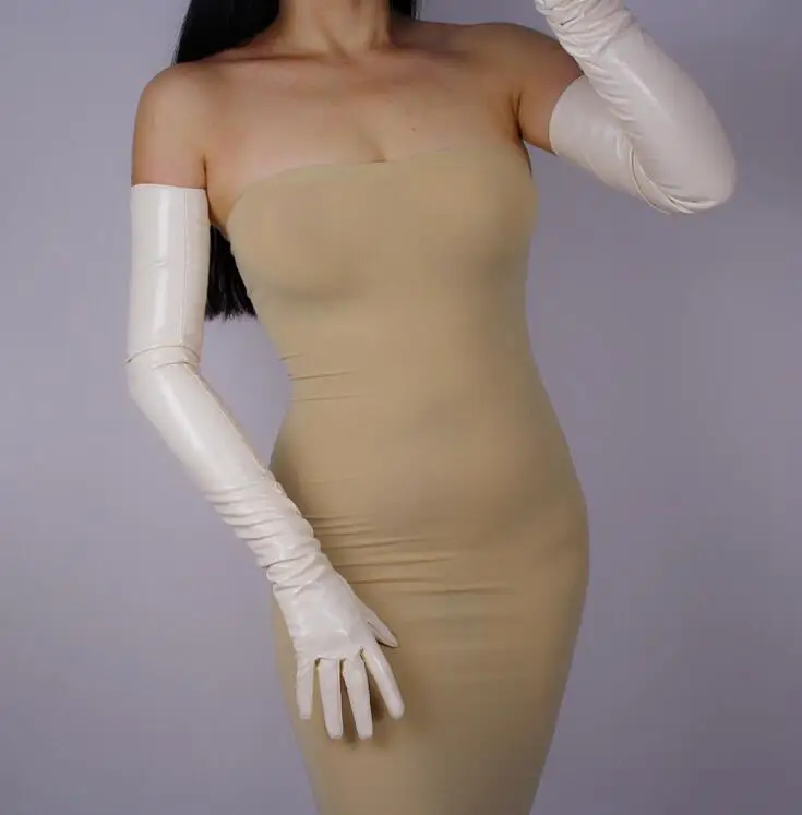 

Women's ultra long faux patent leather PU leather long design fashion black color 40cm, 50cm, 60cm, 70cm length R598