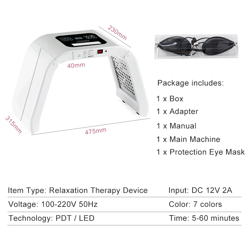  Photon PDT Led Light Facial Mask Machine 7 Colors Acne Treatment Face Whitening Skin Rejuvenation L - 4000042795106
