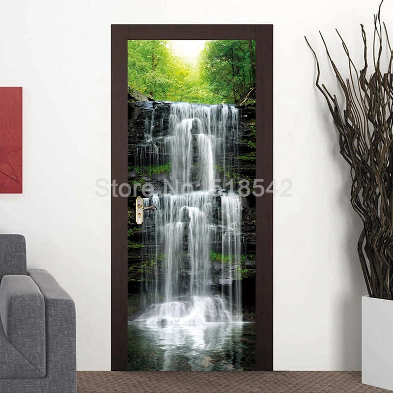 Наклейка на дверь водопад природа пейзаж 3D фото обои водонепроницаемые двери обои самоклеящиеся наклейки на стены украшение дома