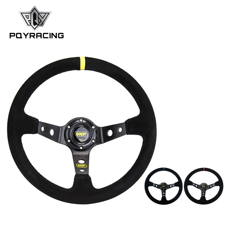 Volante de cuero de ante a la deriva de maíz profundo OMP de 14 pulgadas de 350mm/volante de carreras de coche Universal 3 /colores PQY-SW21 Volante de cuero de ante a la deriva de maíz profundo OMP de 14 pulgadas de 350mm/volante de carreras de coche Universal 3 /colores PQY-SW21