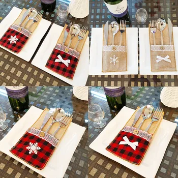 

Lattice Tableware Bags Utensil Holder Pocket Knife Forks Cutlery Pouch Packaging Kitchem Dinner Table Christmas Decor Supplies