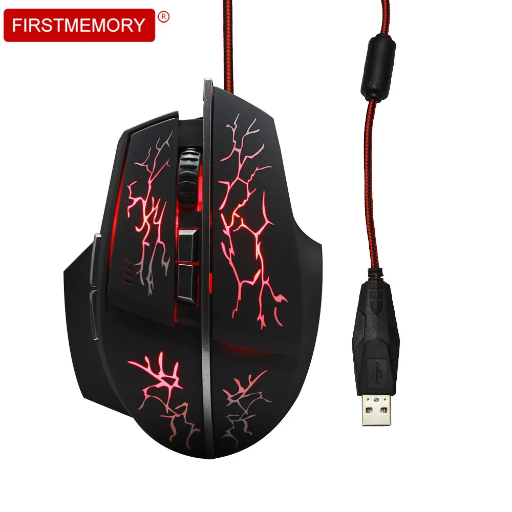 Проводная игровая мышь эргономичная RGB макро 1600DPI 6D подсветка светодиодный