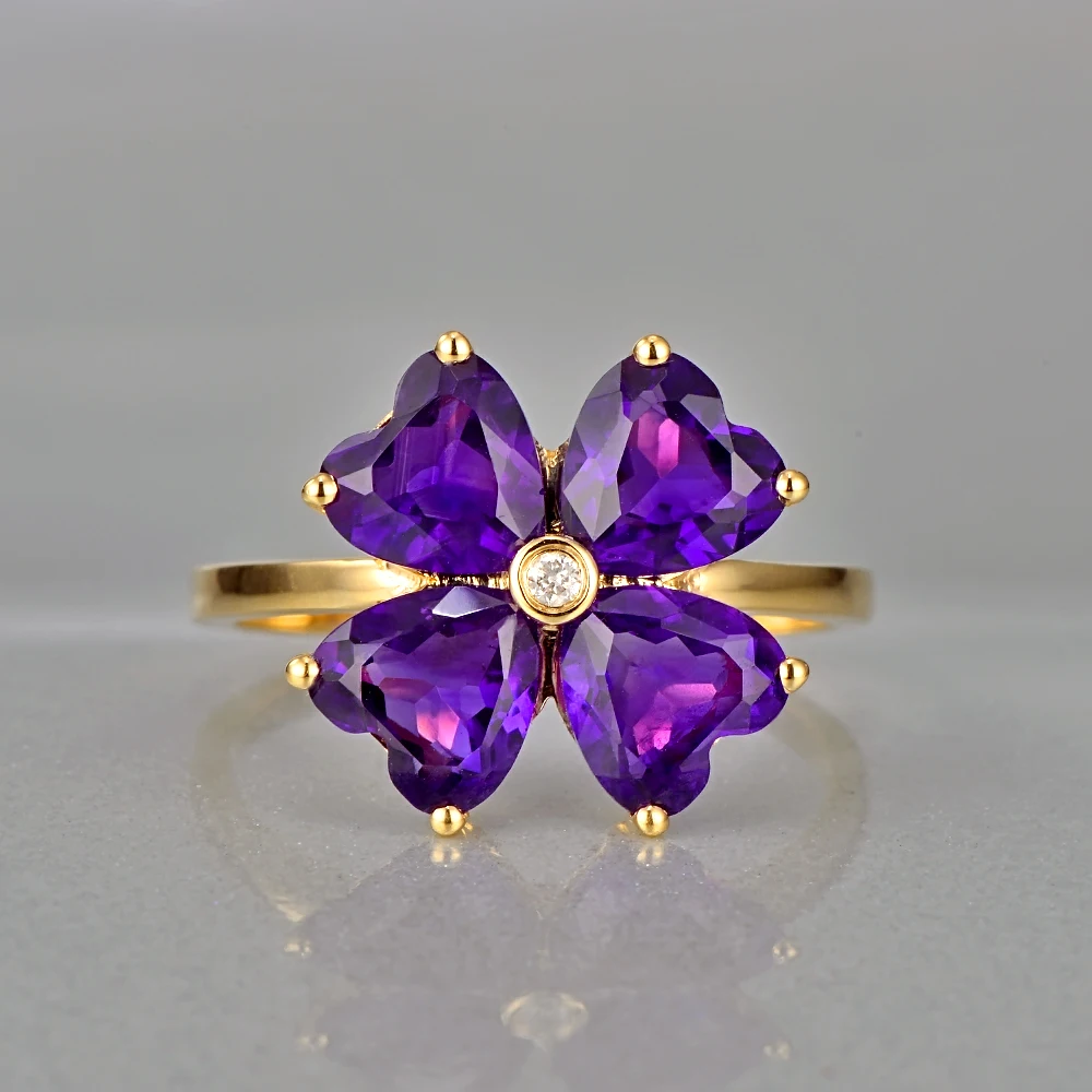 Lovely Style Heart Cut 3.0ct Amethyst 14kt Gold 0.015ct Natural Diamonds Ring Free shipping Caimao Jewelry