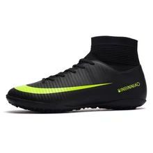 ZHENZU Turf interior negro hombres fútbol Zapatos Niños entrenamiento botas de fútbol alto tobillo deporte Zapatillas tamaño 35-45 dropshipping. exclusivo.