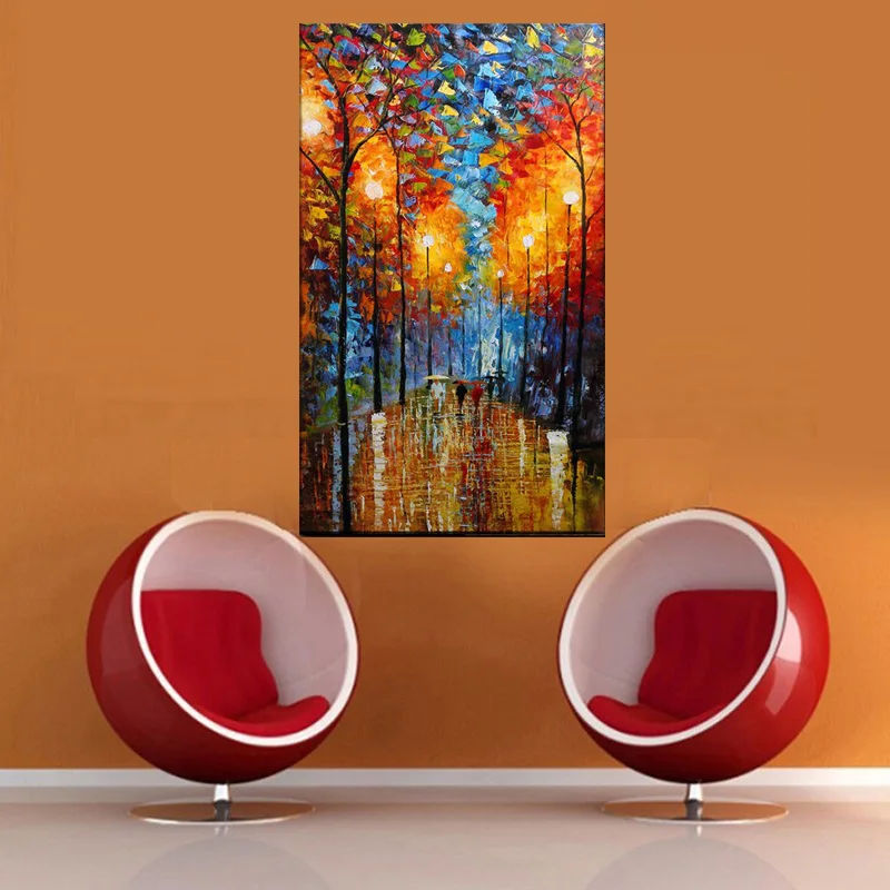 

Large Hand-Painted Abstract Modern Mural Rain Tree Road palette knife oil painting on canvas wall decor Decoration