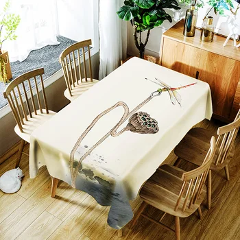 

Chinese Lotus Dragonfly Tablecloths 3d Colorful Lines Digital Printing Polyester Waterproof Table Cloth Cover for Children