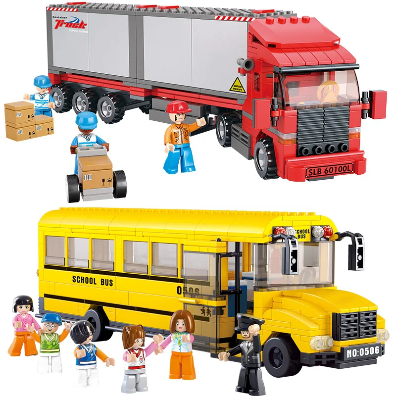 

City Garage School Bus Building Blocks Compatible LegoING DIY Cargo Transport Truck Blocks Sets City Friends Children Brick Gift