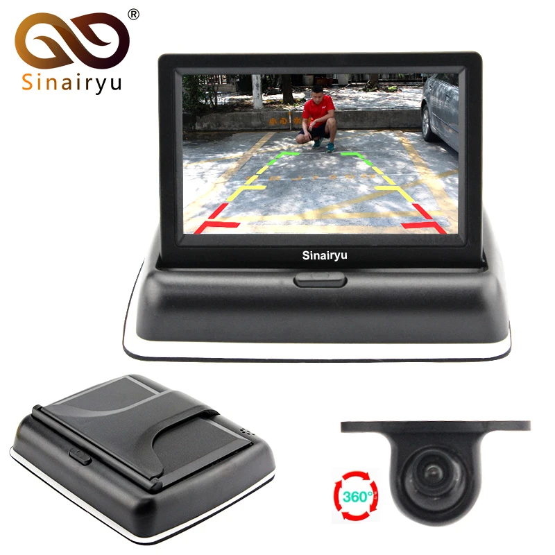 

Sinairyu 4.3" Car Parking Monitor With Front/Rear Camera Parking Assistance, Parking Line and Mirror Image Double Control Cable