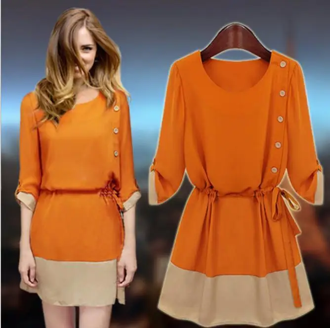 OMH ladies casual dress European style 3/4 sleeve Comfortable Spring