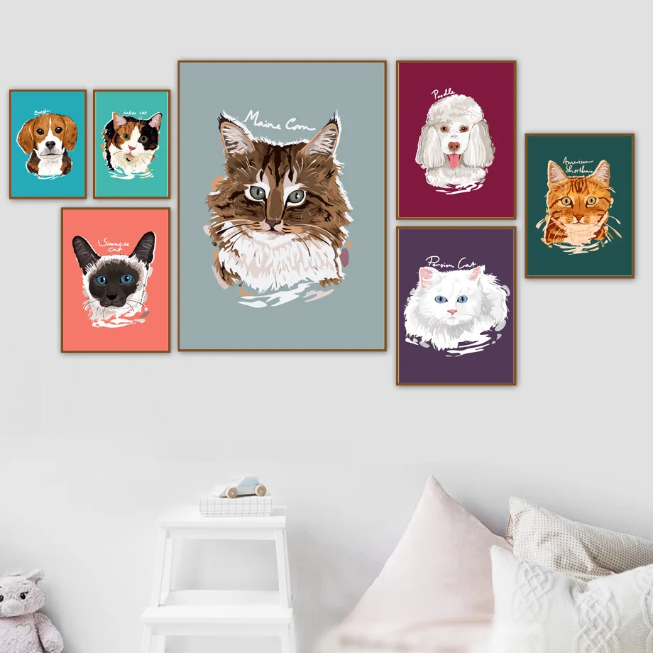 Watercolor-Maine-Siamese-Cat-Poodle-Pug-Dog-Wall-Art-Canvas-Painting-Nordic-Posters-And-Prints-Wall