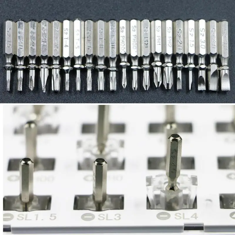 

20pcs 1/4 inch Screwdriver Bit Set H/Slotted/T/Cross Type Electric Screwdriver S2 Alloy Steel Drill Bits Set Box Package