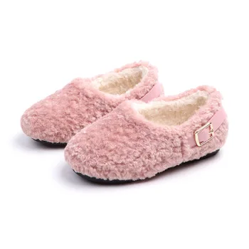 

Kids Flock Winter Snow Boots Warm Plush Shoes Girls Princess Casual Cotton Moccasins Children Non-Slip Buckle Shoes School Flat