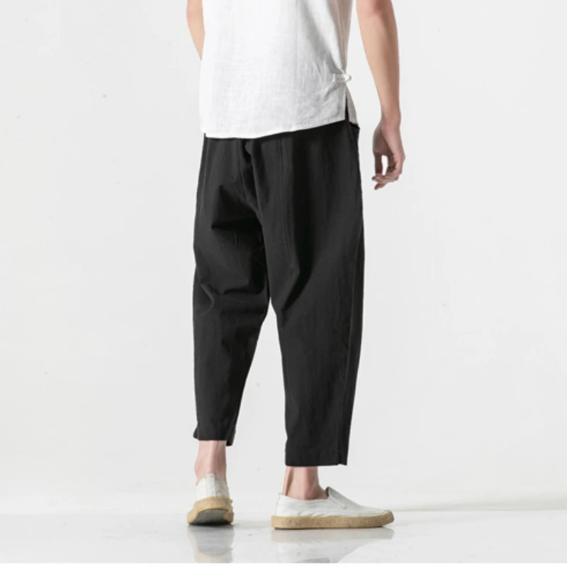 2019 Mens Casual Linen Harem Pants Men HipHop Drop Pants Men Joggers Male Pantalones Hombre Ankle-Length Pants Loose Streetwear