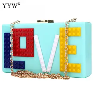 YYW Fashion Acrylic Clutches Box Bag Women's Shoulder Bags Wedding Party Cocktail Handbag Female Love White Evening Clutch Bag