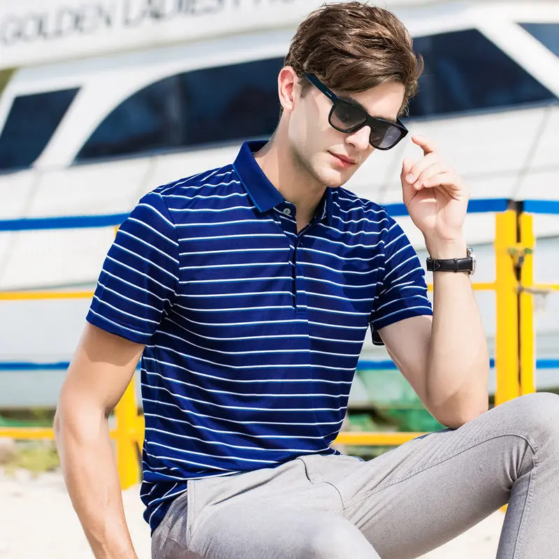 

Men Polo Shirt High grade Cotton Short Sleeve Stripes Business Casual Breathable Polo Shirts New Tops Summer Wear M-XXL