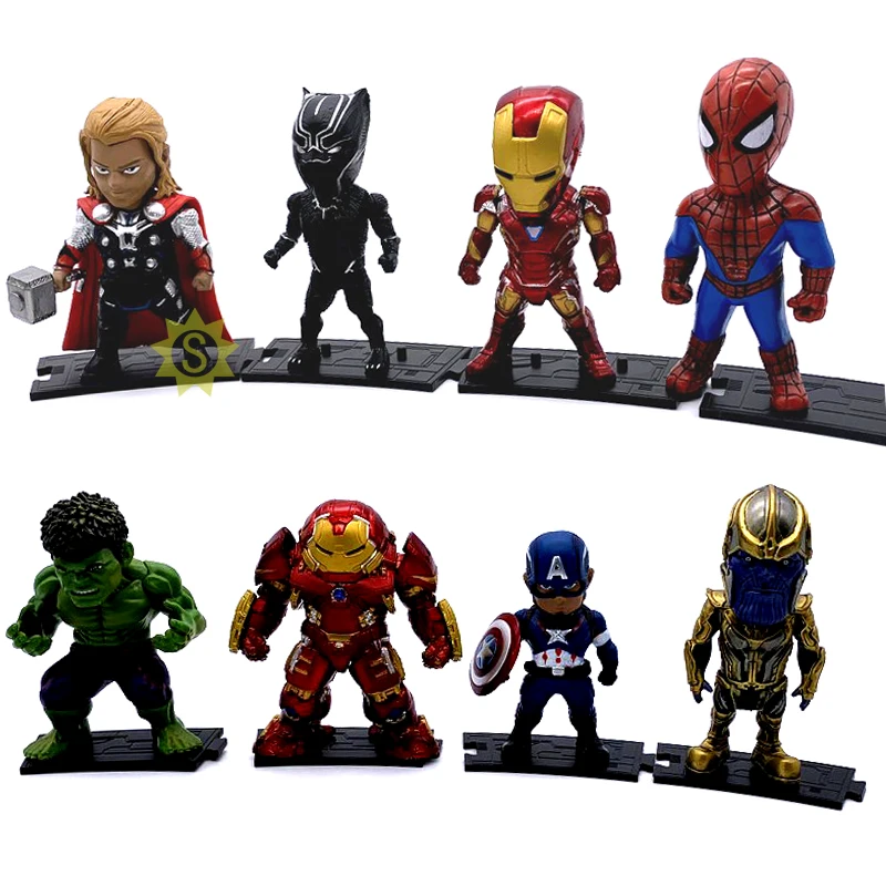 

BIXE LOT 8pcs/set Marvel Avengers Infinity War Thanos Ironman Spiderman Captain American Hulk Black Panther Figure Model Toys