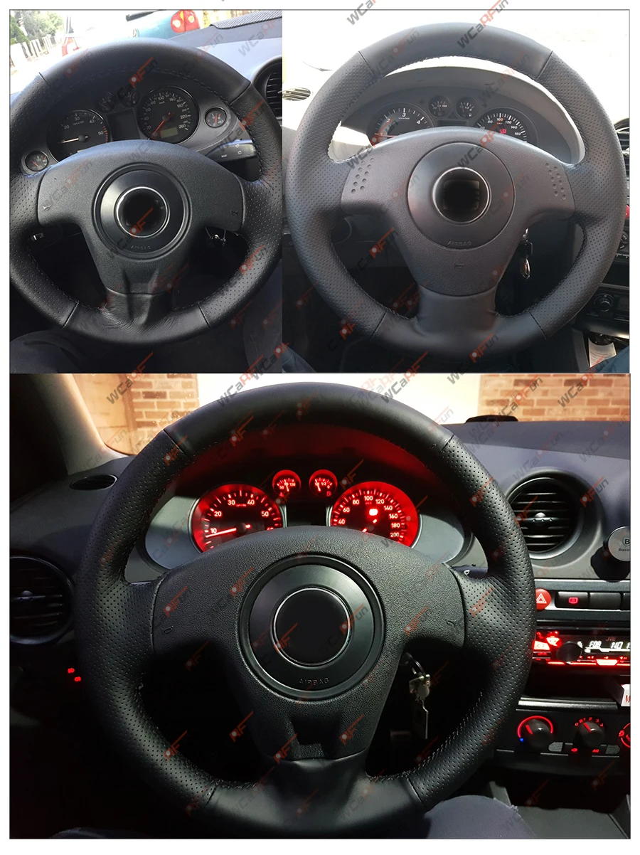Black Artificial Leather Car Steering Wheel Cover for Seat Ibiza 2004 2006