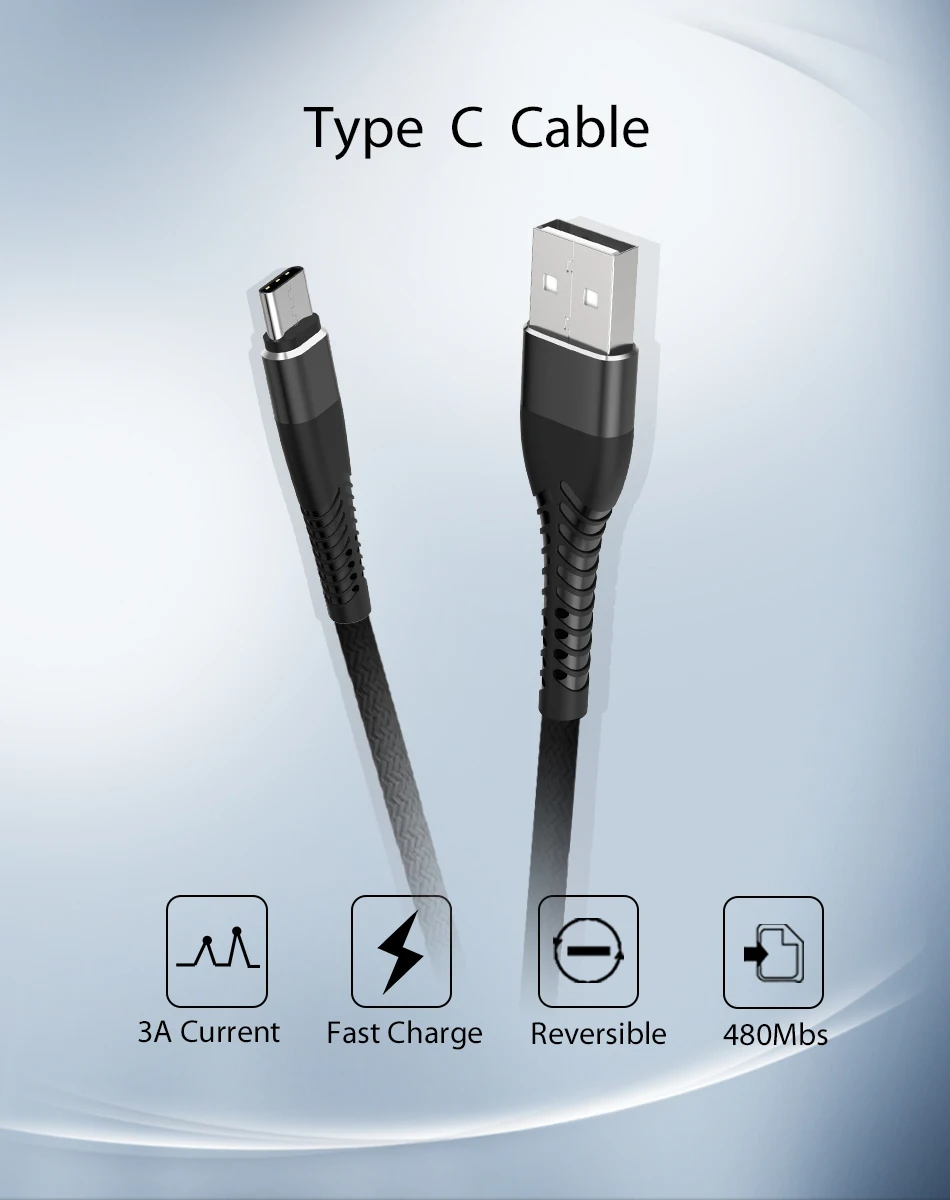 CHOETECH USB نوع C المصغّر USB كابل 3A لسامسونج Xiaomi هواوي سريع بيانات الشحن كابلات الهاتف المحمول كابل يو اس بي ل فون xr