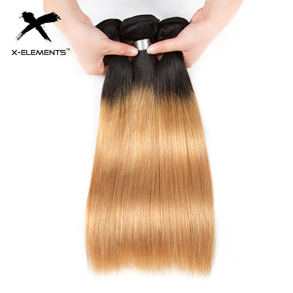 X-Element Brazilian Ombre Straight Hair Bundles With Closure T1B 27 Ombre Human Hair Weave With Closure 2 Tone Hair with Closure (10)