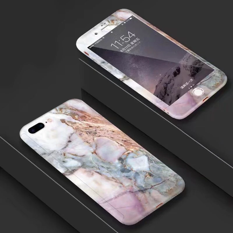 360 градусов полный корпус мраморный камень чехол для iPhone X 10 8 7 6s Plus Передняя