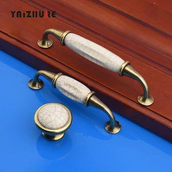 

5pcs/lot Antique Crack Design Wardrobe Door Knobs Handles Marble Ceramic Cabinet Drawer Knobs European Furniture Hardware