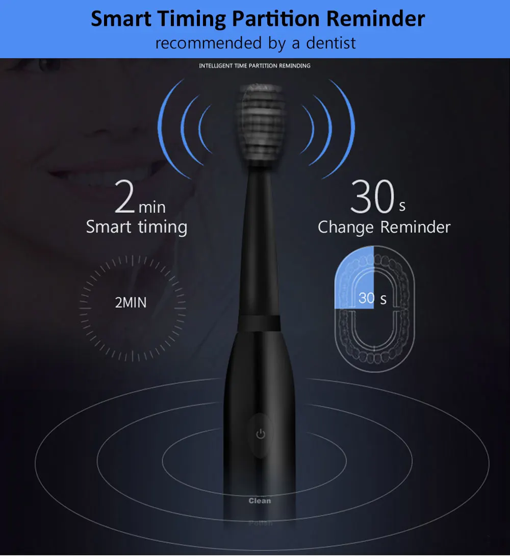 Electric Toothbrush Sonic Wave Rechargeable Top Quality Smart Chip Toothbrush Head Replaceable Whitening Tooth brush