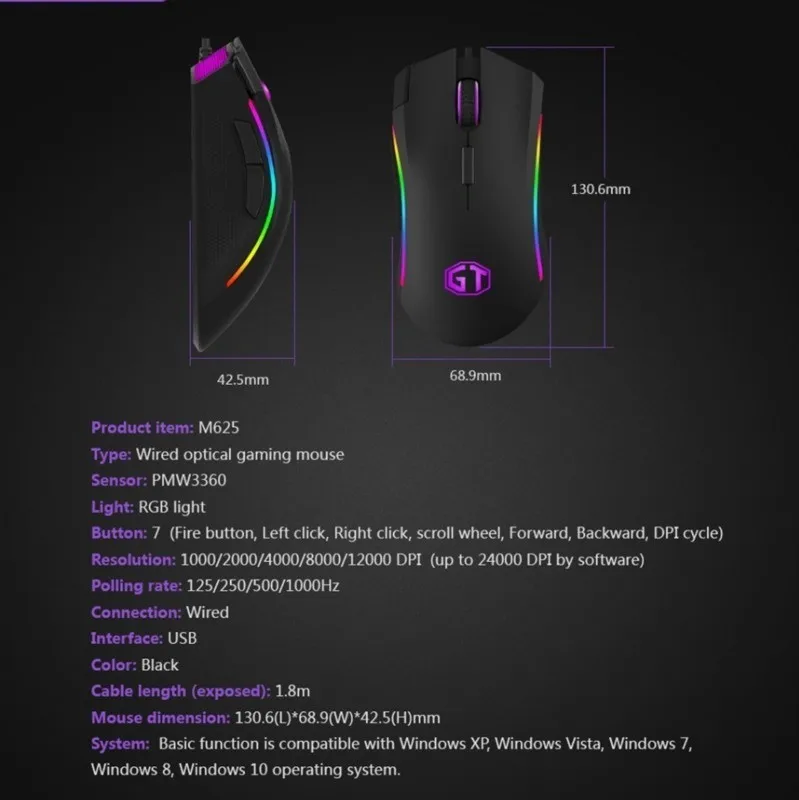 Игровая компьютерная мышь Delux M625 PMW3360 RGB эргономичный проводной оптический usb