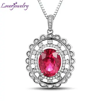 

Oval Shape Gemstone Fine Jewelry In 14Kt White Gold,Natural Diamond Ruby Engagement Pendant for Wife WP050