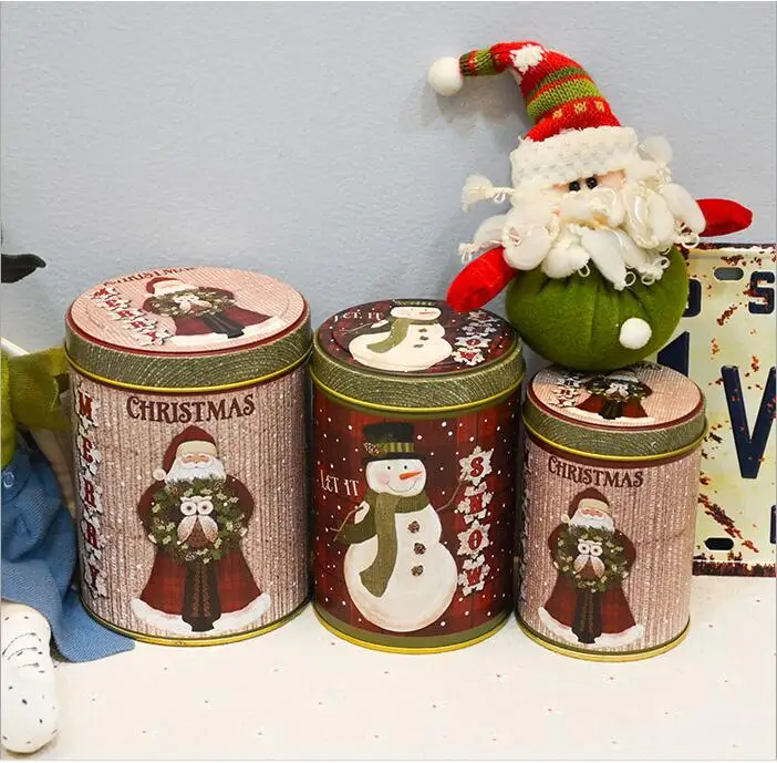 

3pc/set Snowman Style Tin storage case Round shape Iron container Metal storage box Candy can Christmas Gift Box