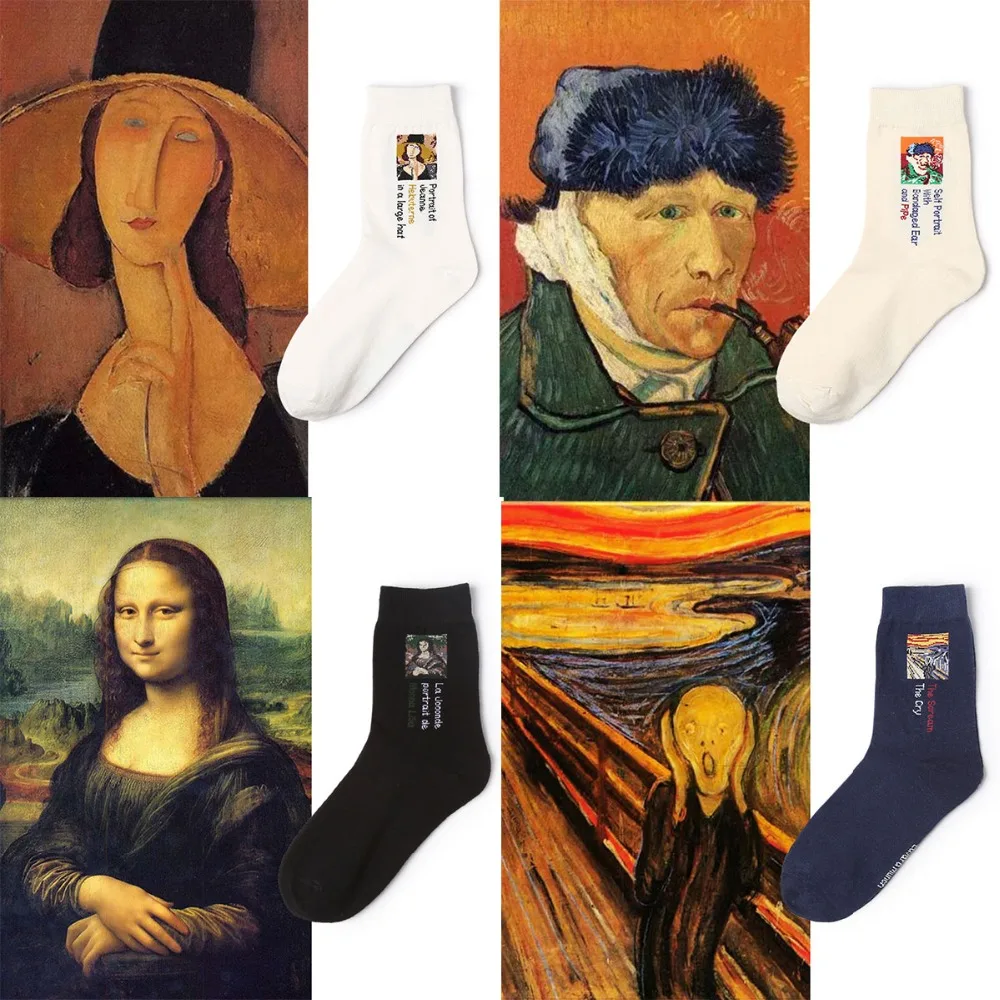 CHAOZHU/ г. Весенние хлопковые носки с рисунком маслом Ван Гог Мона Лиза Креативная идея 200 игл носки из чесаного хлопка модные летние