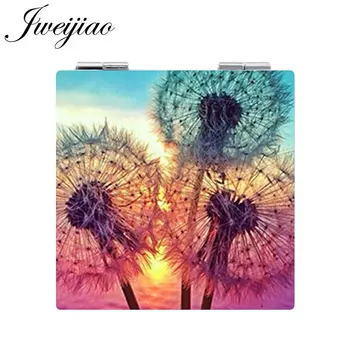 

JWEIJIAO Dandelion Pocket Mirror Mini Square shaped 1X/2X Magnifying Folding PU Leather espejo Makeup Mirrors hand mirror