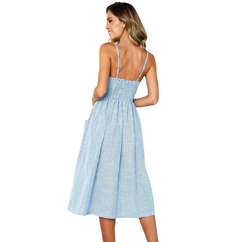 Blue-White-Striped-Button-Down-Mid-Calf-Dress-LC610030-4-2