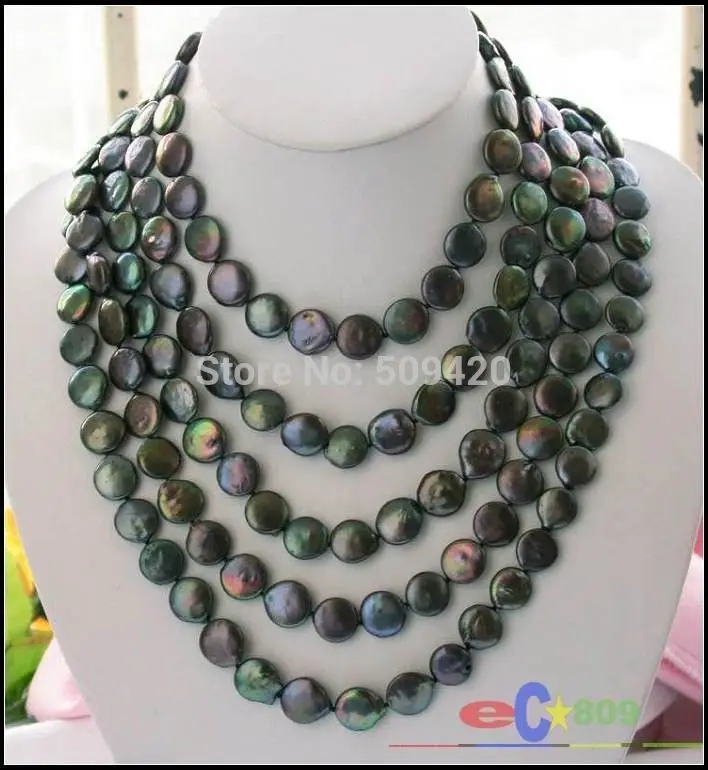 

~~ Free Shipping 100" 14MM BLACK COIN FRESHWATER CULTURED PEARL NECKLACE