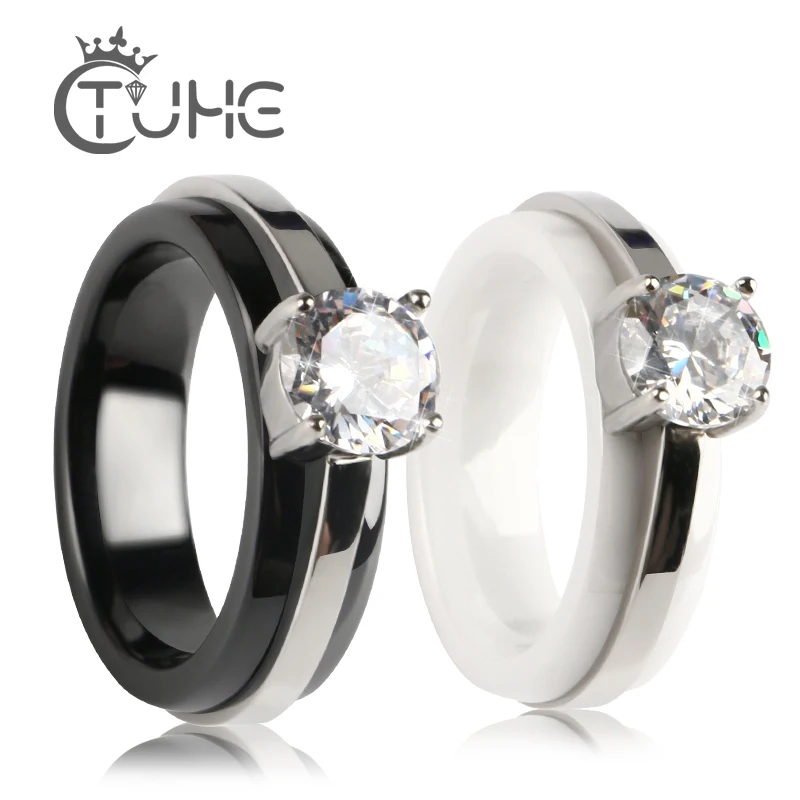 

2.0ct AAA Zircon Wedding Rings for women Silver Color 316 Stainless Steel Ceramic Rings Female anel Austrian Crystals Jewelry