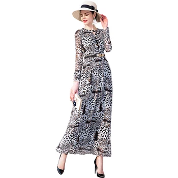 

Spring Summer Trench Dress Leopard Print Long Dress Women Long Sleeve Plus Size Party Maxi Ankle-Length Dress DZ2111