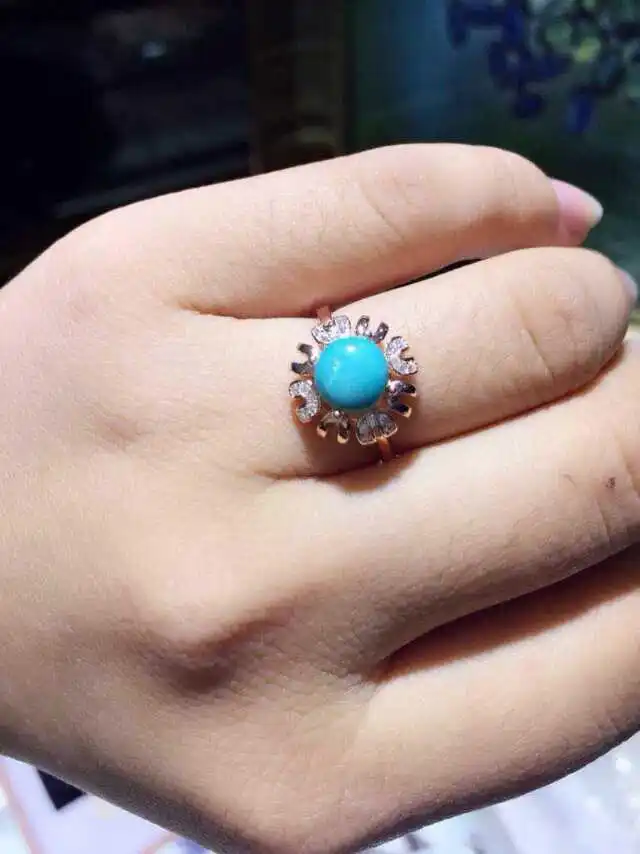 Natural green turquoise Ring Natural gemstone Ring 925 sterling silver trendy Elegant sunflower women's party fine Jewelry