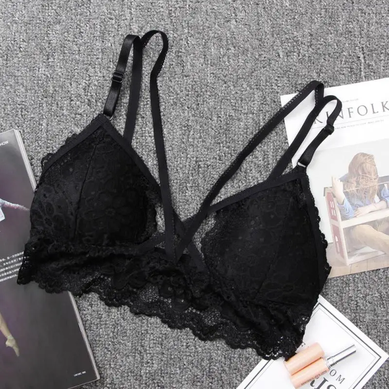 Sexy Lace Bralette Bra Bustier Crop Tops Women Lace Strappy Padded Bra Crop Tops